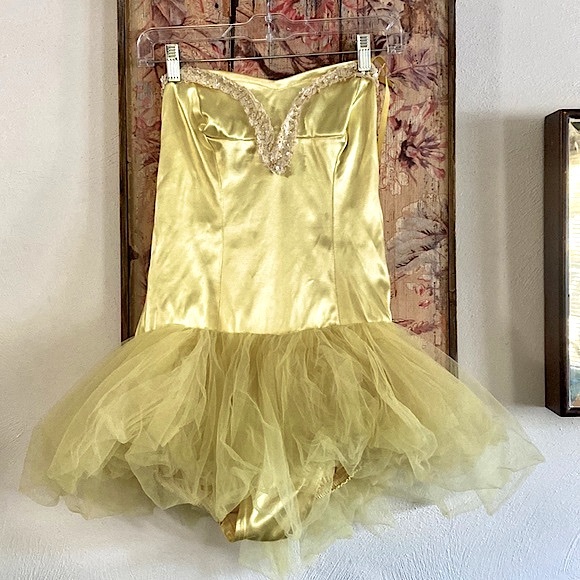 50S 60S VINTAGE SEQUIN EMBEL FAIRY BALLERINA COSTUME BODYSUIT TUTU SKIRT S XS M